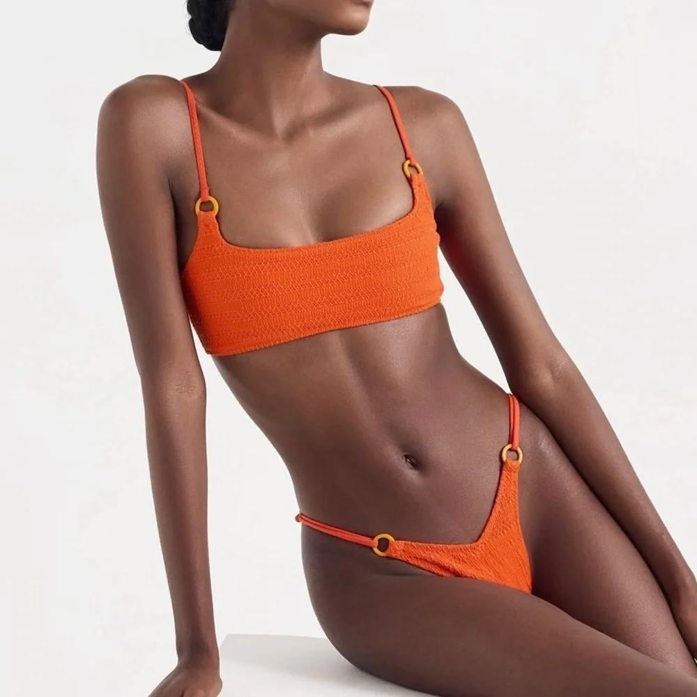 NWT OneOne Swimwear Bikini Set Orange Medium Small New Bailey Nova Tiger